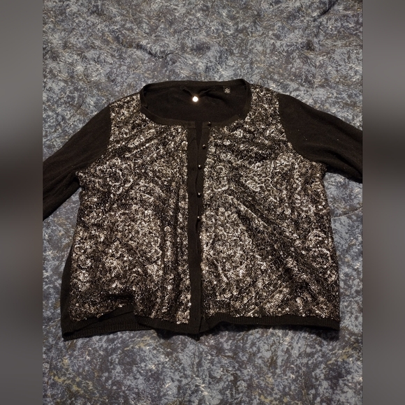 🙂Women's Knitted and Knotted Cardigan Sweater Black with Silver Sequins Size M - Picture 1 of 5